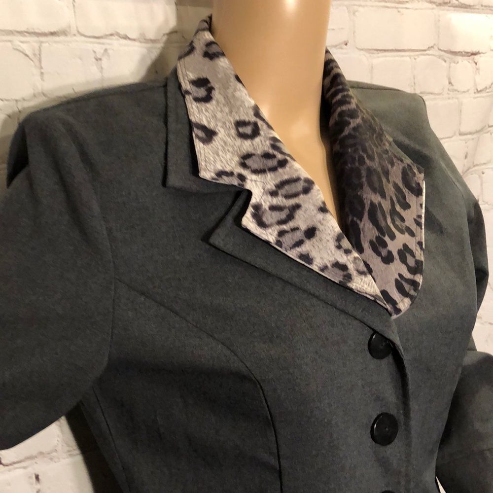 Vintage 1980s Brioche Blazer Gray with Leopard Print Collar 9/10 - Picture 5 of 8